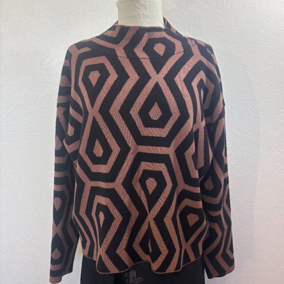 Maeve by Anthropologie sweater SZ M Mock turtleneck 3/4 sleeves Black brown - Picture 1 of 5